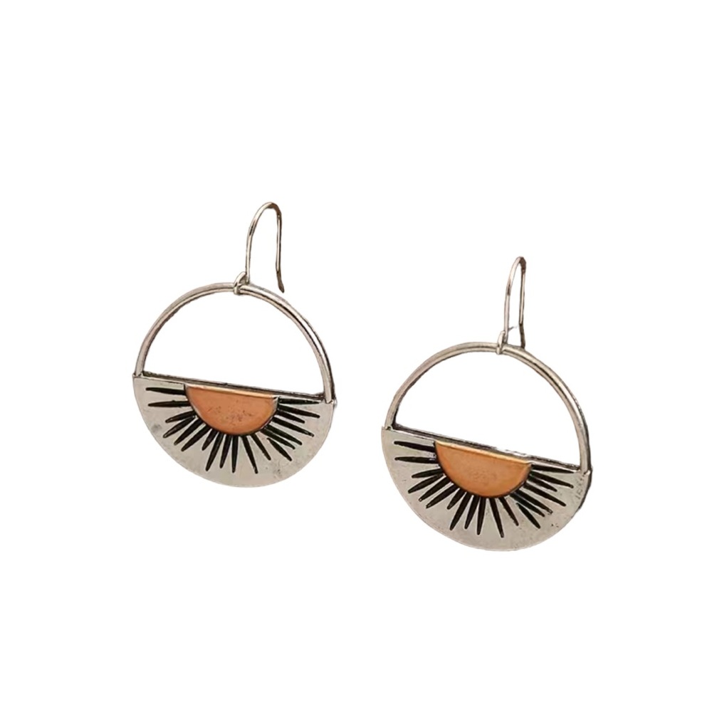 Boho Style Silver and Bronze Sun Drop Earrings